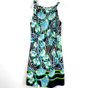 Crown & Ivy Tropical Black/Blue Floral Summer Beach Shoulder Tie Sundress